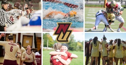 MGAA banner: women's hockey, swimming, football, women's lax, women's rugby, volleyball (from top left clockwise)