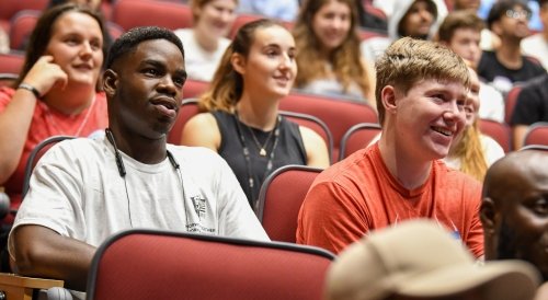 Students at arrival address, Mack Hall auditorium, 8/24/2022