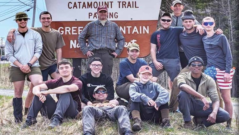 Commandant McCollough ’91 (center) and a group of students conquering the trails